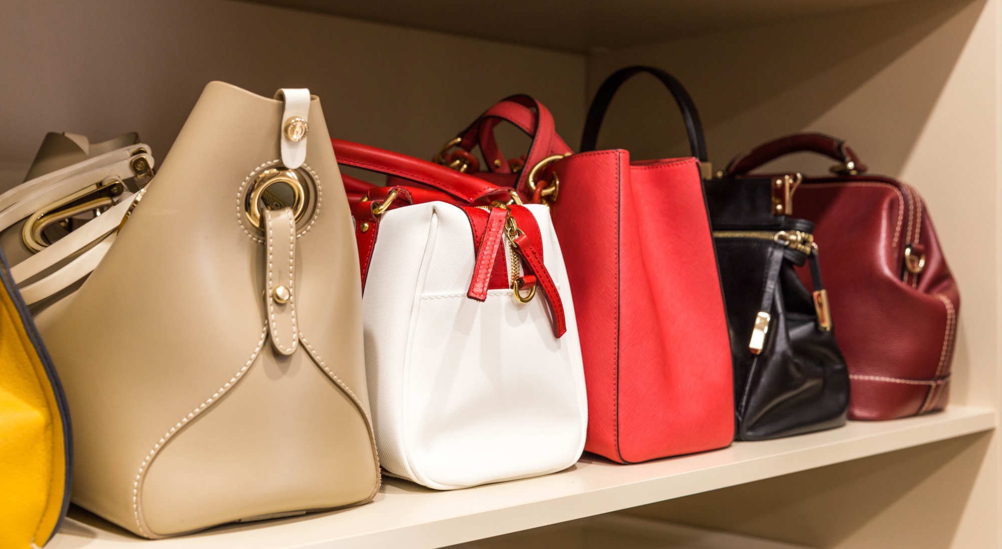love your tiny closet collection of handbags in woman`s closet