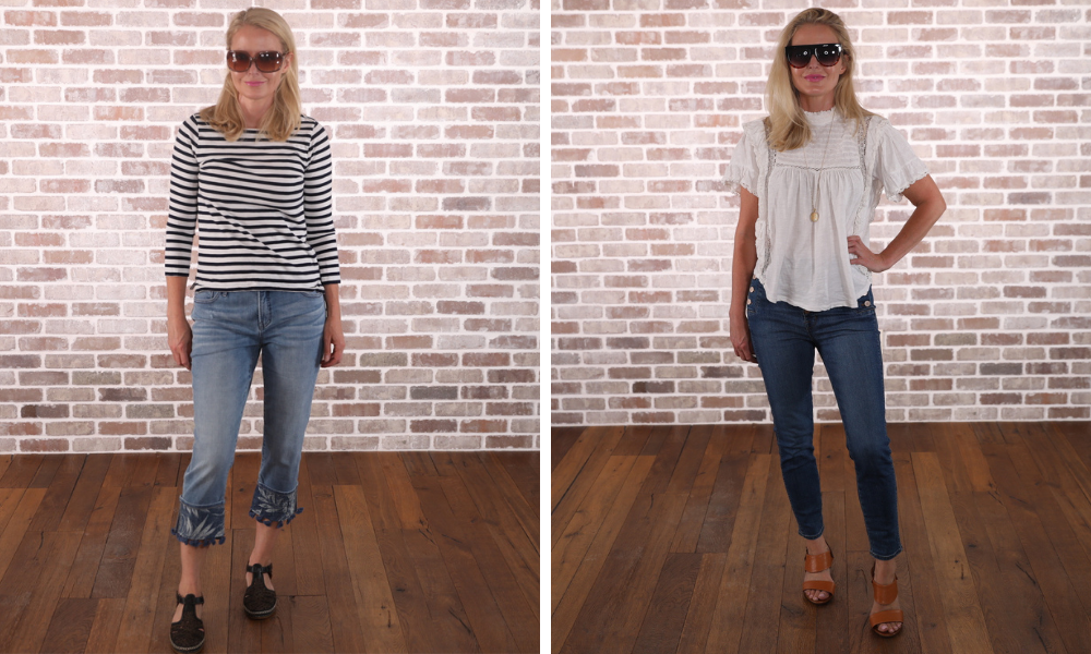 How to look younger, don't look frumpy, erin busbee, ditch dated jeans. embroidered jeans, j brand natasha jeans