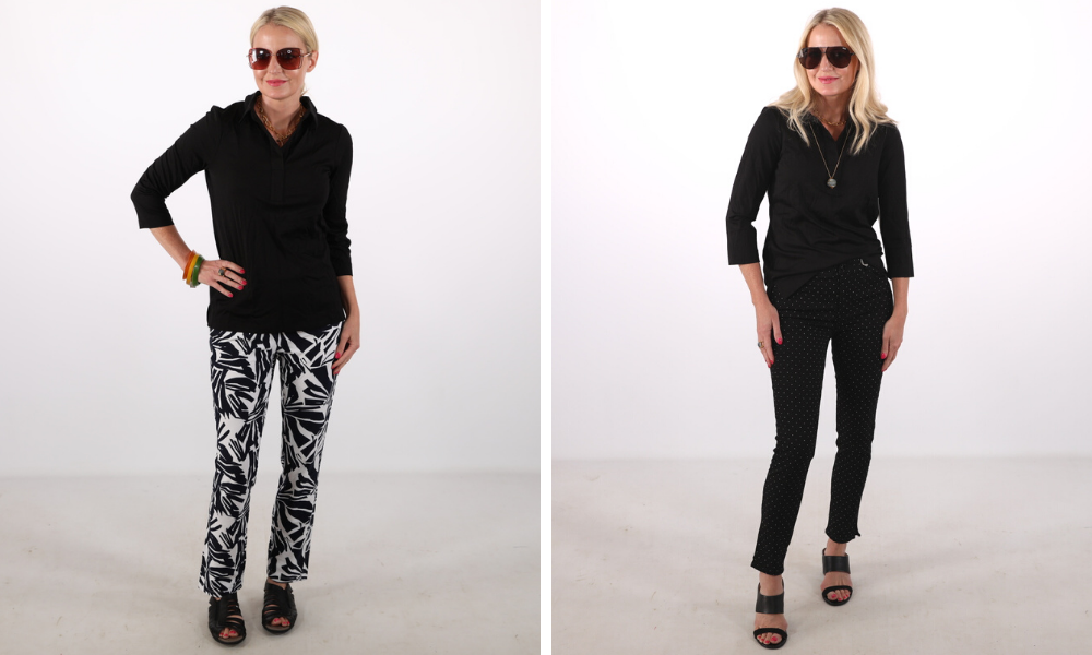 How to look younger, don't look frumpy, erin busbee, small scale prints, printed pants