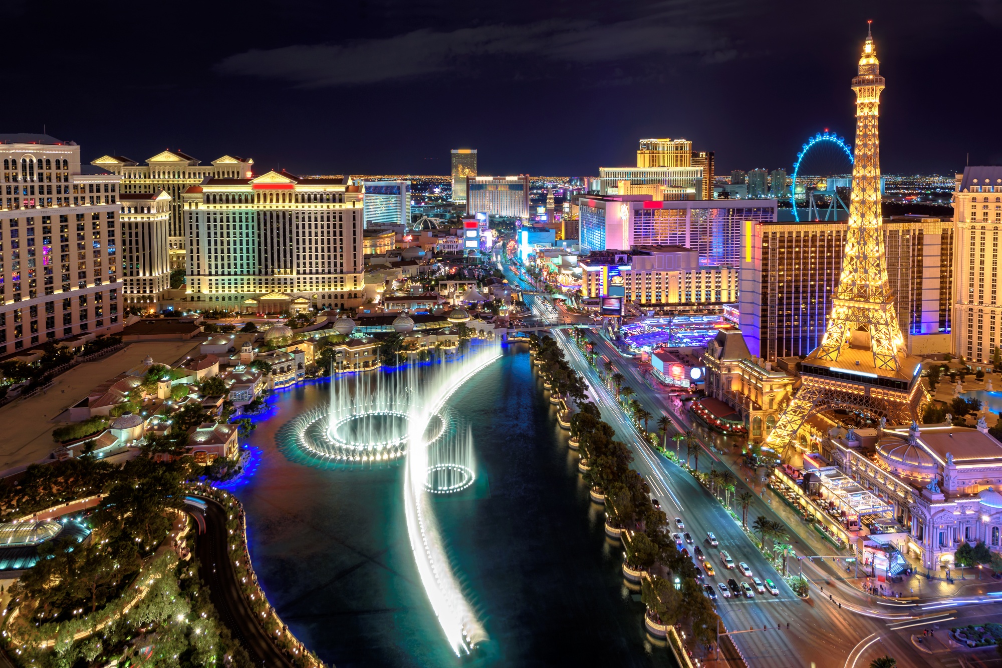 travel destinations for foodies, aerial view of Las Vegas strip, Nevada