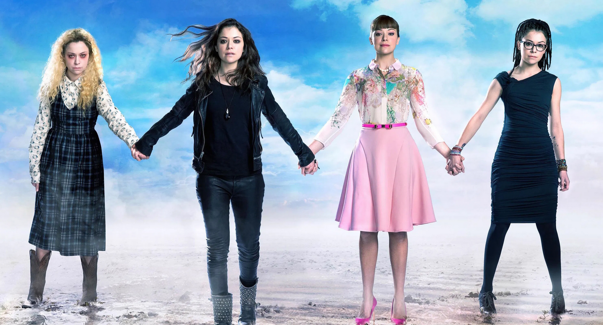 binge watch with your teens, Orphan Black, Amazon Prime, four young women holding hands