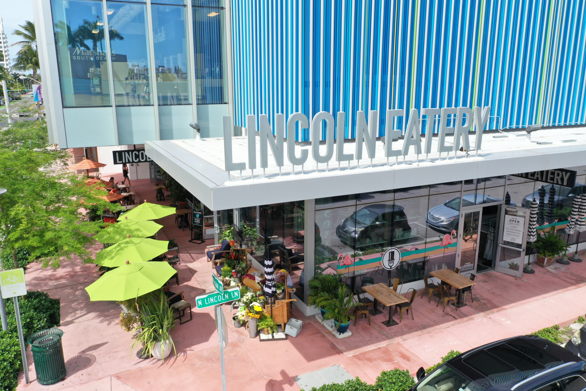 miami vacation guide, exterior of The Lincoln eatery food hall in Miami Beach, Florida