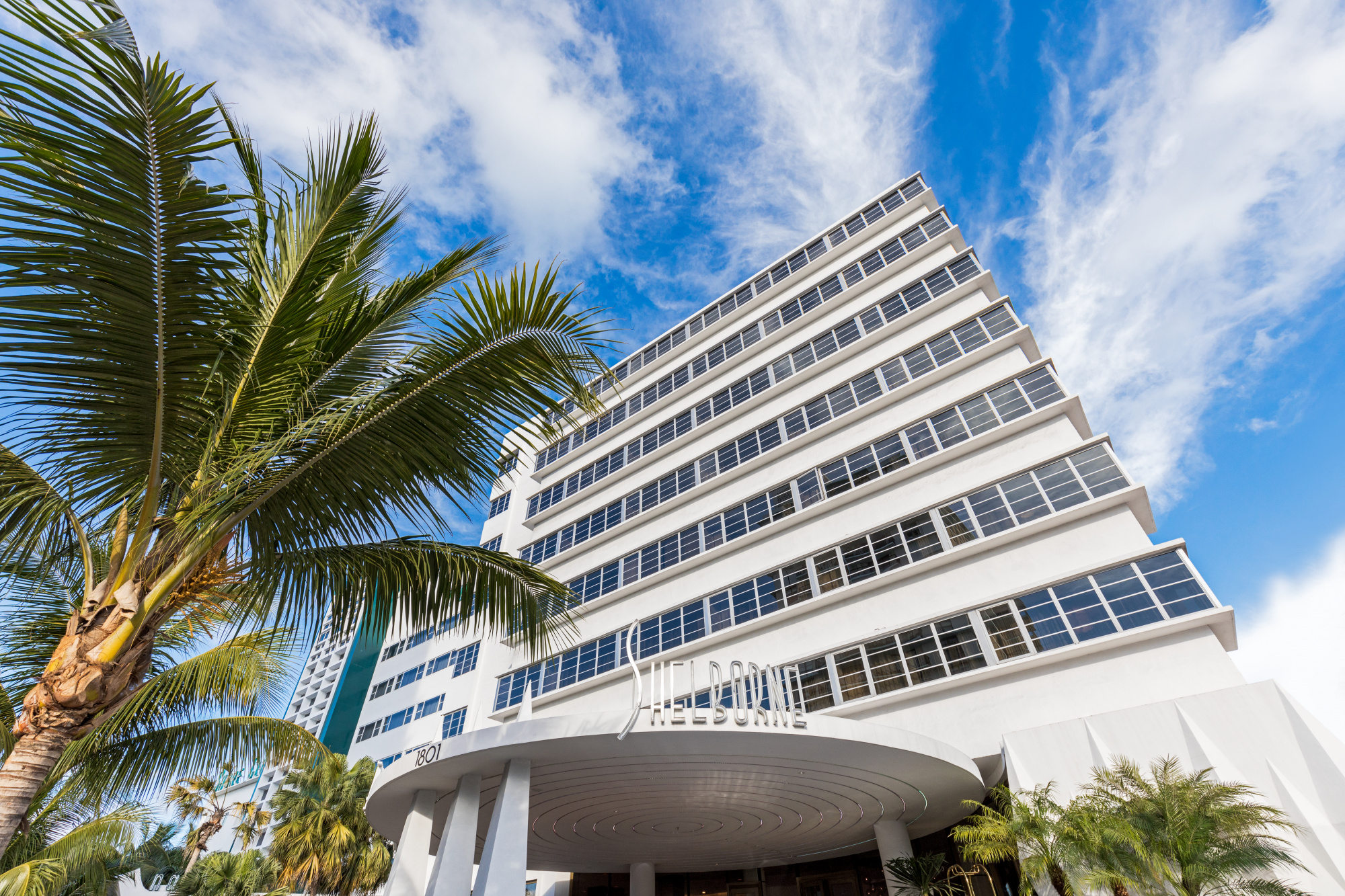 miami vacation guide, exterior view of the art deco hotel The Shelbourne in Miami Beach, Florida