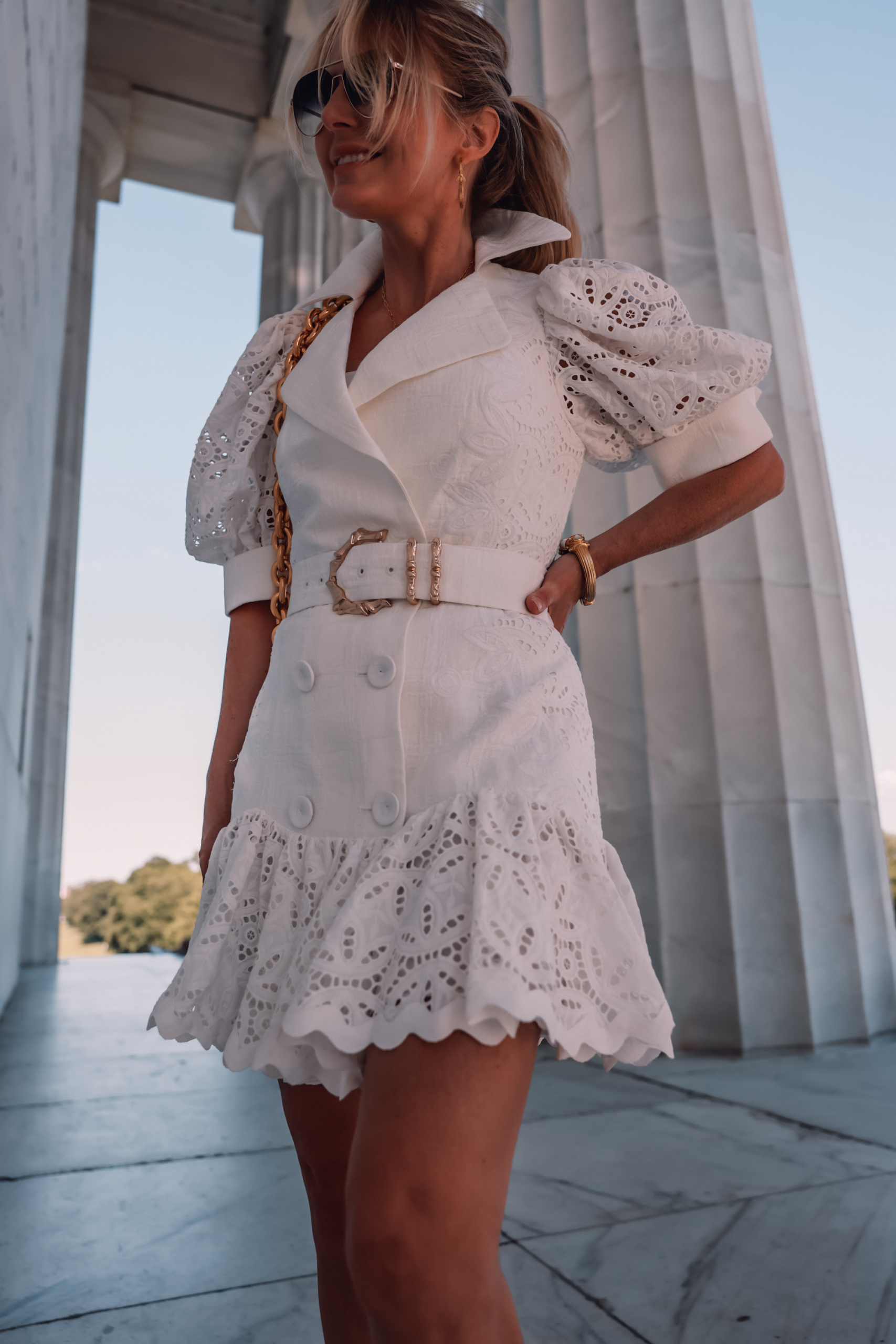 acler white belted dress, erin busbee, unique little white dresses, white dresses, white dresses over 40, white dress over 40, how to wear a white dress