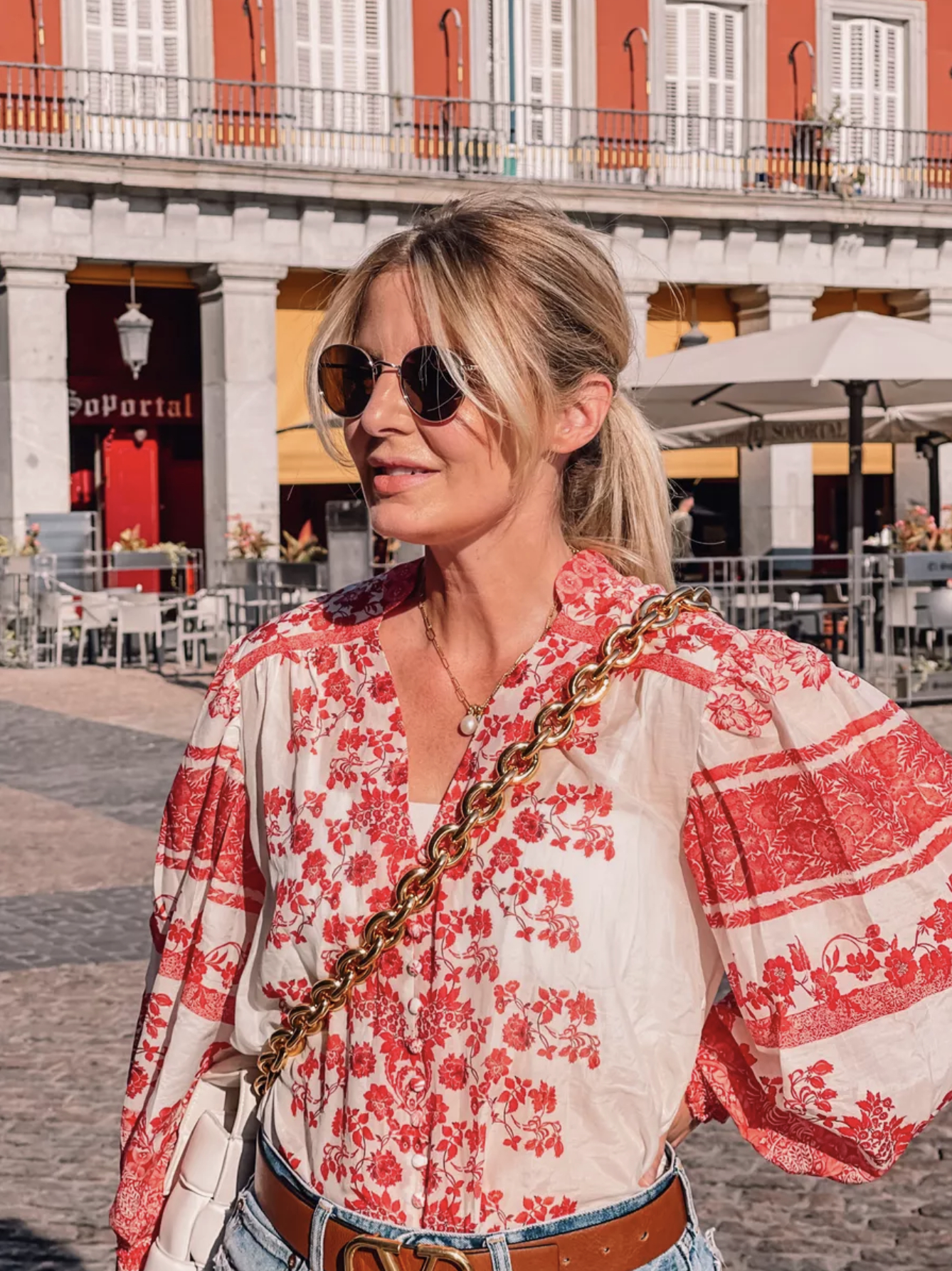 move to spain, move to madrid, why move to spain, where to move in spain, moving to spain, how to move to spain, where to live in spain, Erin Busbee, white and red embroidered alice + olivia blouse with denim shorts by moussy
