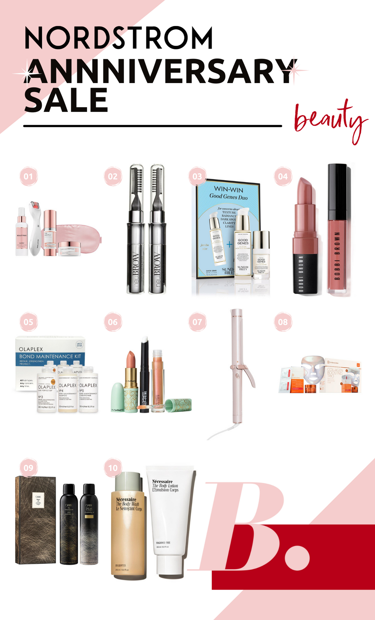 10 products in a graphic Best Beauty Buys at the Nordstrom Anniversary Sale, nordstrom anniversary sale beauty, nordstrom anniversary sale 2021, best nsale finds, nsale, nsale 2021, nordstrom sale, nordstrom anniversary sale 2021