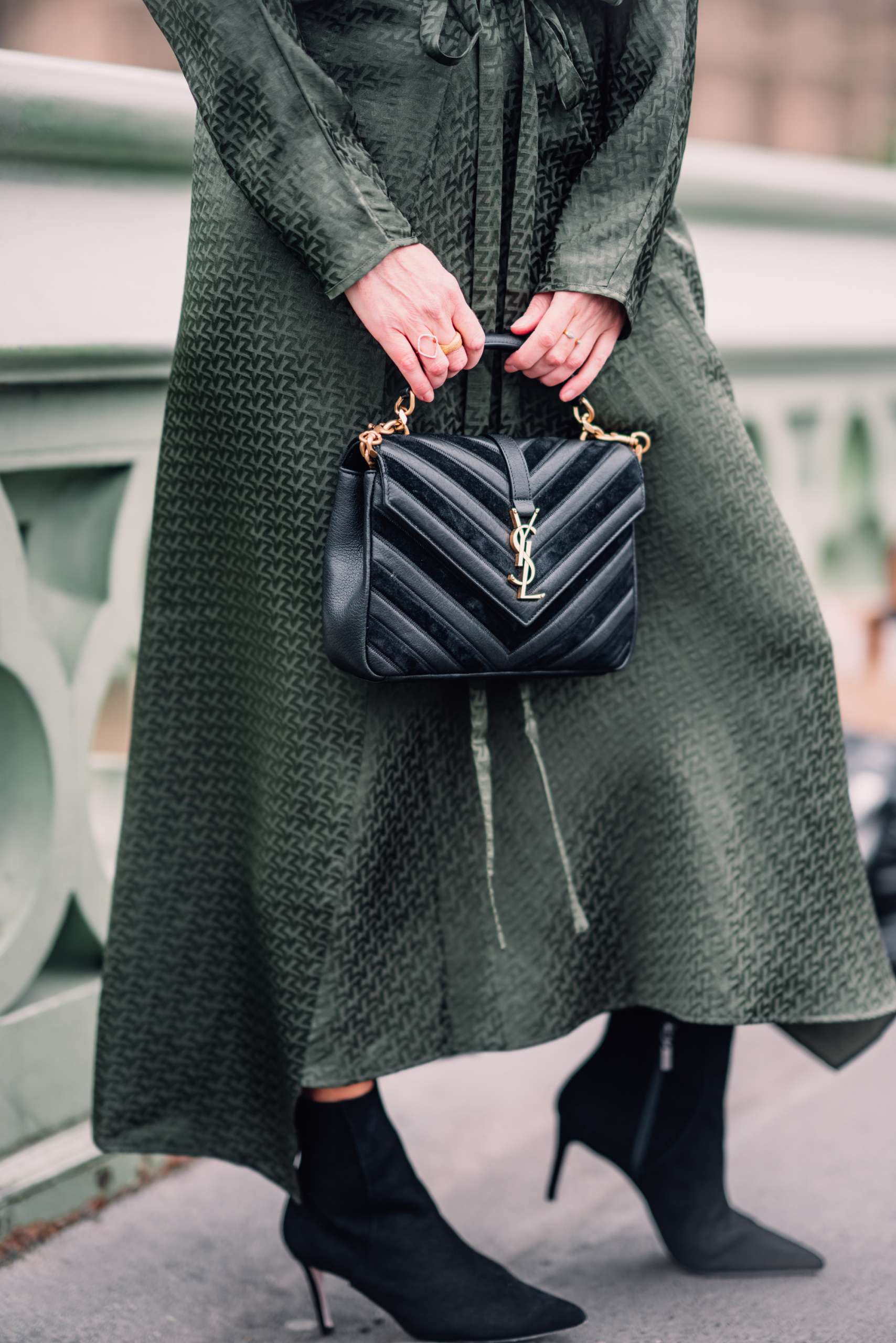 olive green, fall fashion, fall trends, coor trend, army green, erin busbee, zadig & voltaire olive green dress, schutz bette booties, ysl chevron handbag, london, england, fall wedding guest dress, olive green dress, olive green fashion finds