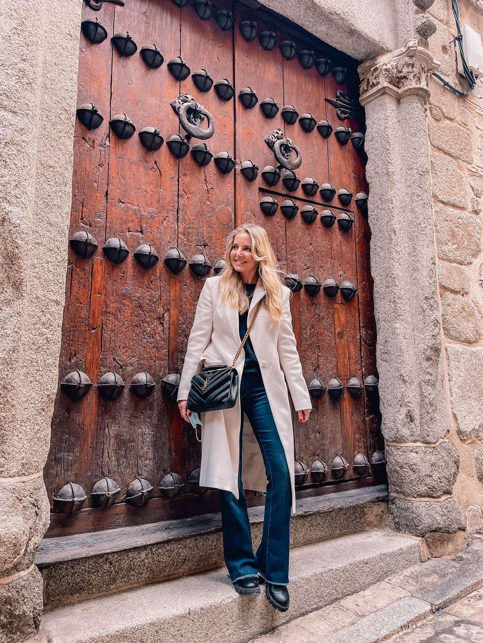 weekend trips from spain, weekend trips from madrid, where to visit near spain, best weekend trips from madrid, erin busbee, toldeo, spain, pueblos blancos, express coat, mother flare jeans, ysl chevron bag, aqua cashmere sweater