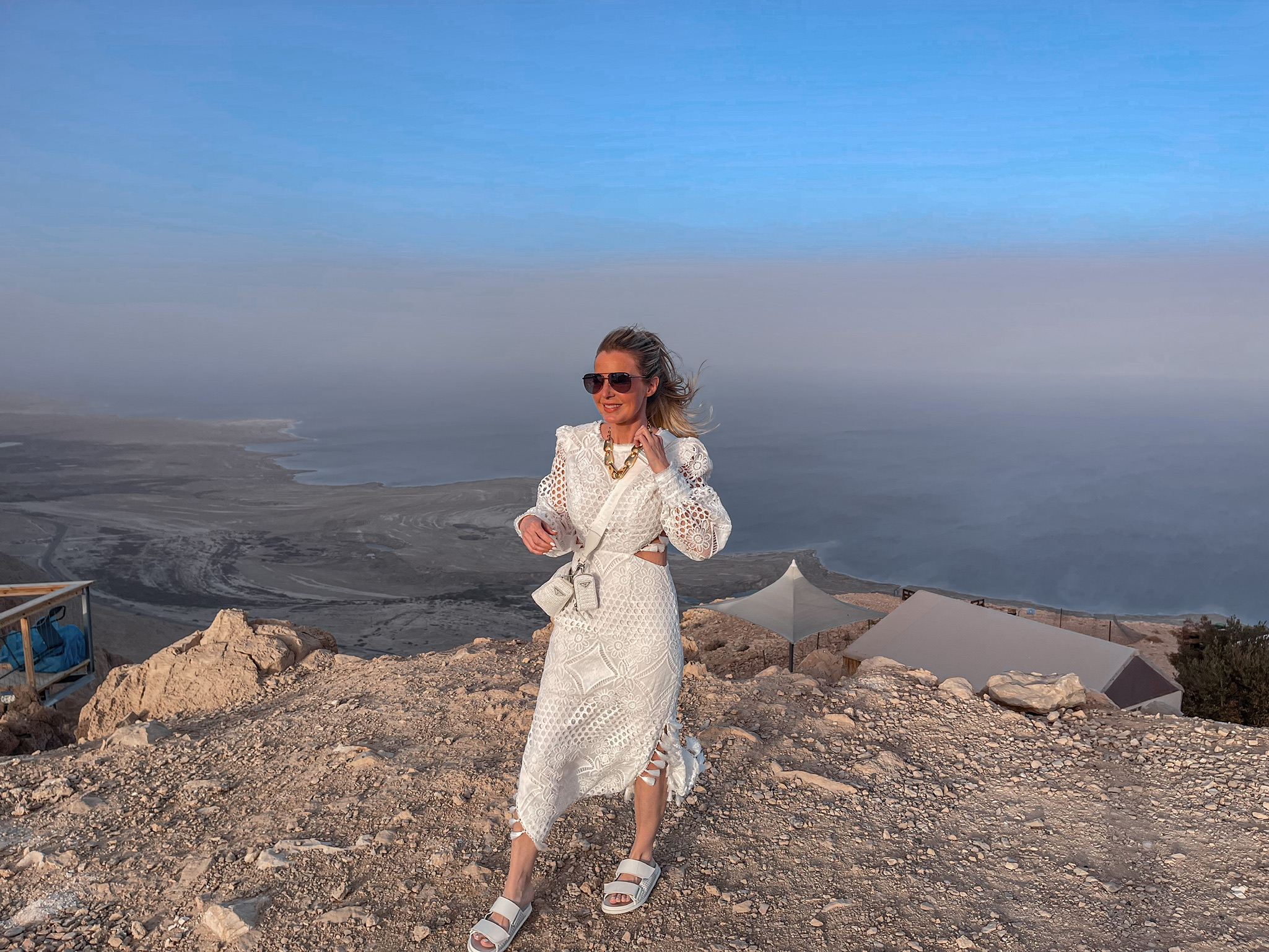 What I wore at a party in Israel by the Dead Sea, white backless dress by Elliatt