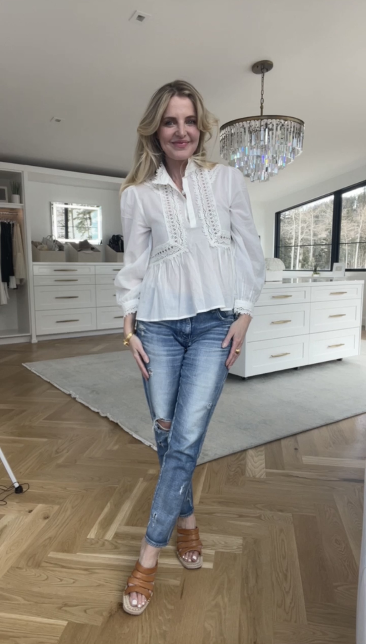 what to shop at shopbop sale, erin busbee, busbee style, white ba&sh selma blouse, moussy vintage lancaster jeans