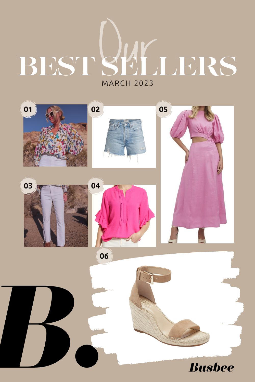 march best sellers, march favorites, spring best sellers, spring style favorites, best selling spring and summer fashion, A+O Ilan smocked sleeve blouse, Agolde parker denim shorts, Mother the Hustler fray hem white jeans, erin busbee, Busbee Style, fashion blogger over 40, Telluride, CO