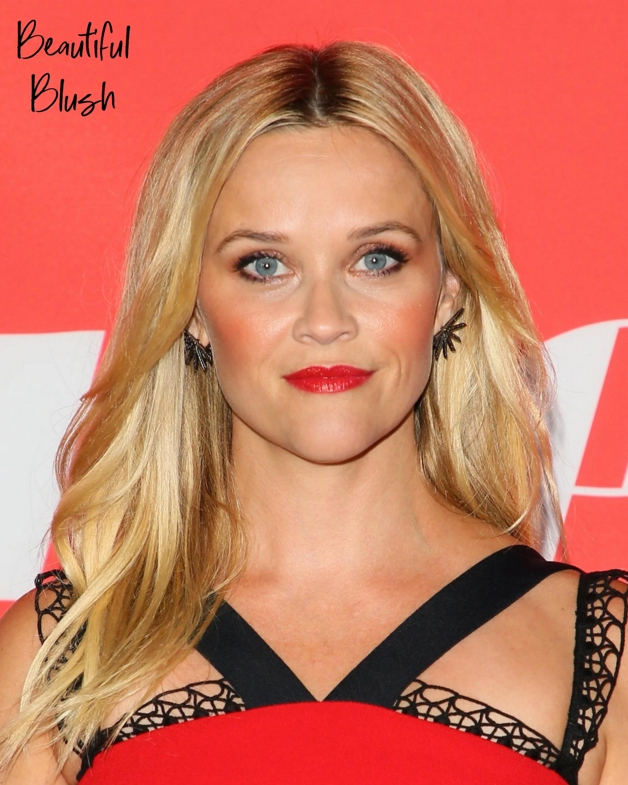 wearable summer makeup trends, celebrity makeup trends, summer makeup, best beauty trends, summer makeup looks, makeup for mature women, beauty trends makeup, summer makeup trends, bright blush trend, easy summer makeup, Reese Witherspoon with bright blush face makeup