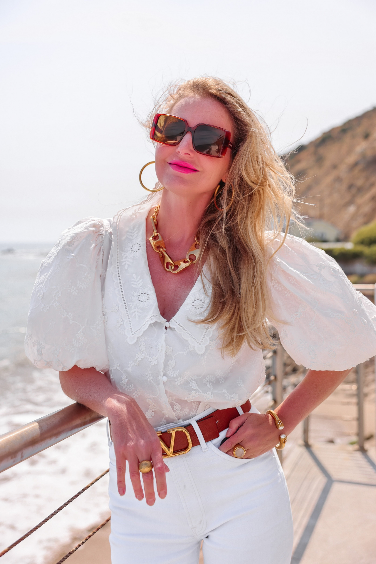 summer mom style, best summer mom outfits, summer mom outfits 2022, casual mom outfits summer, stylish mom outfits 2022, fashion for moms in their 30s, fashion for moms in their 40s, cute mom outfits, casual mom outfits, erin busbee, busbee style, fashion over 40, malibu, california, white maje blouse, white mother hustler jeans, see by chloe platform heels, saint laurent square sunglasses, paco rabbane chunky gold necklace, dean davidson hoops,How to wear white jeans, high waisted white jeans, how to wear white jeans in summer, white jeans for women, what to wear with white jeans
