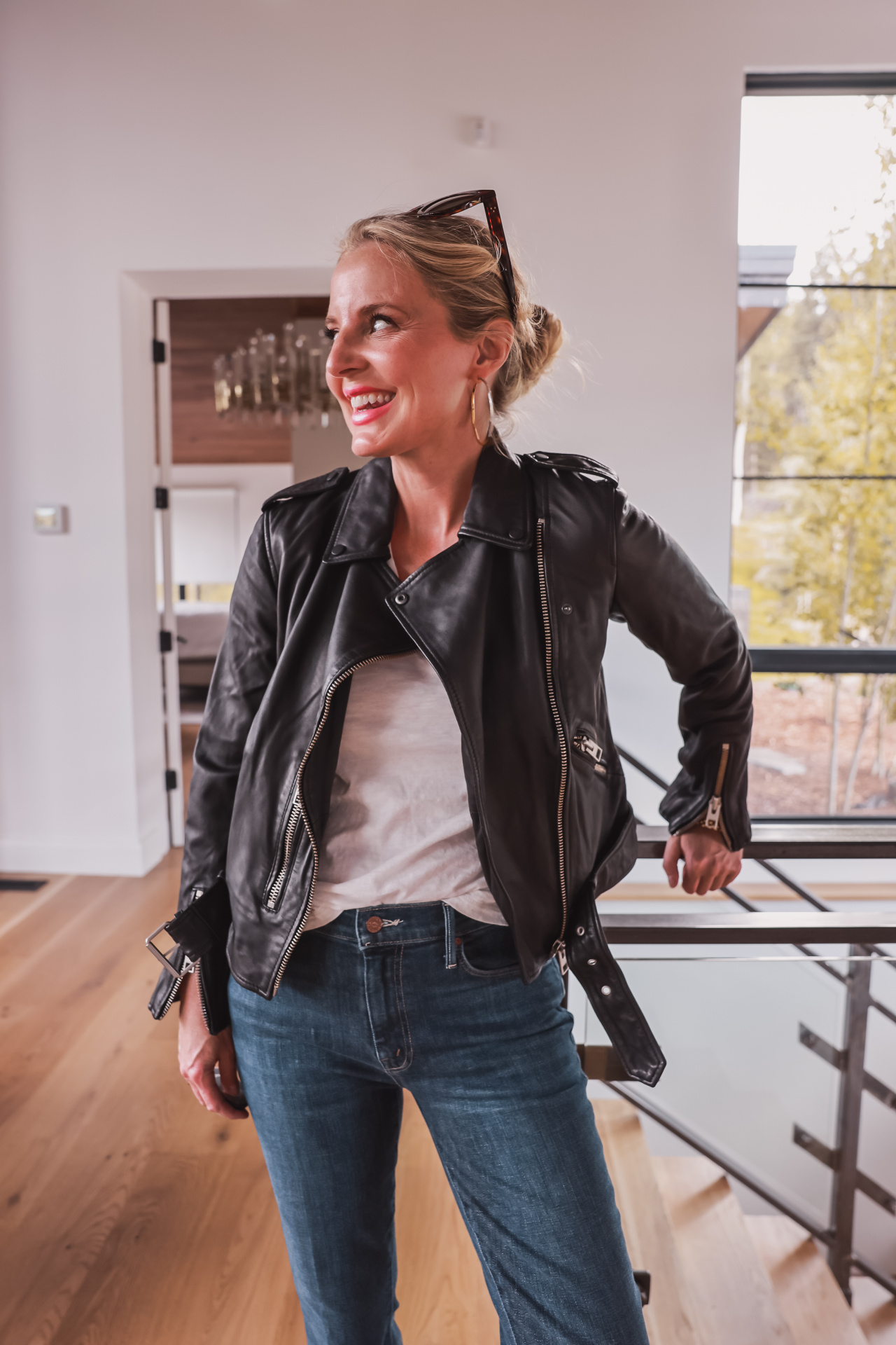 Leather moto jacket fall outfit