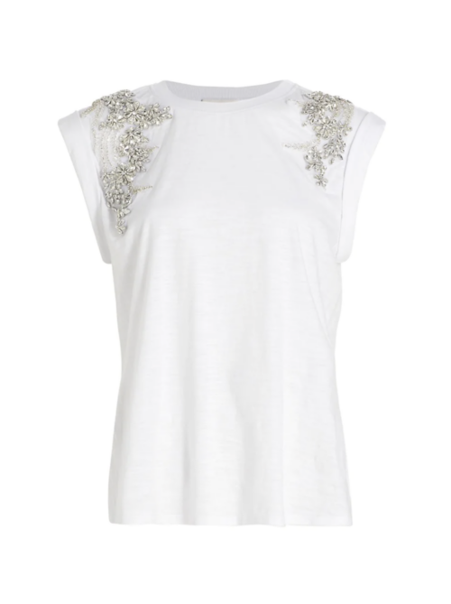 Cinq a Sept Bella Crystal Ivy T-Shirt in White - Busbee - Fashion Over 40