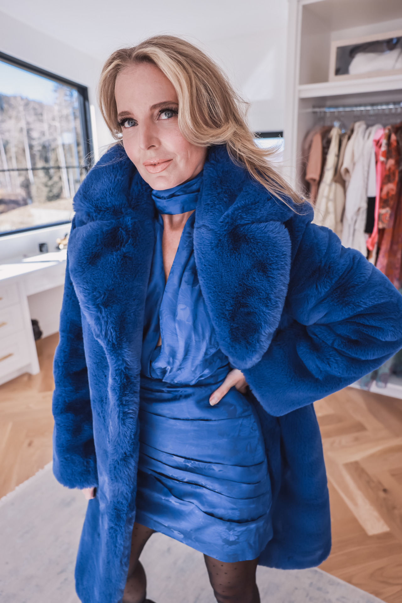 Blue faux fur coat