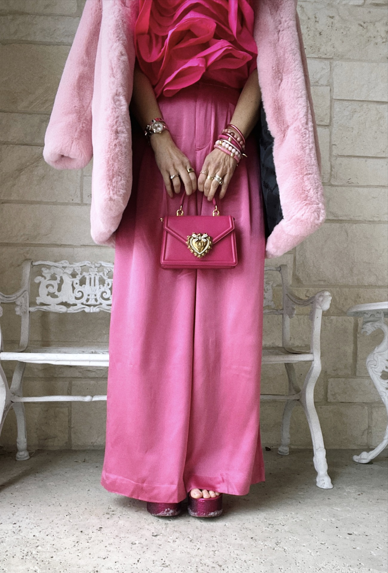 pink wide leg pants Valentine's Day outfits