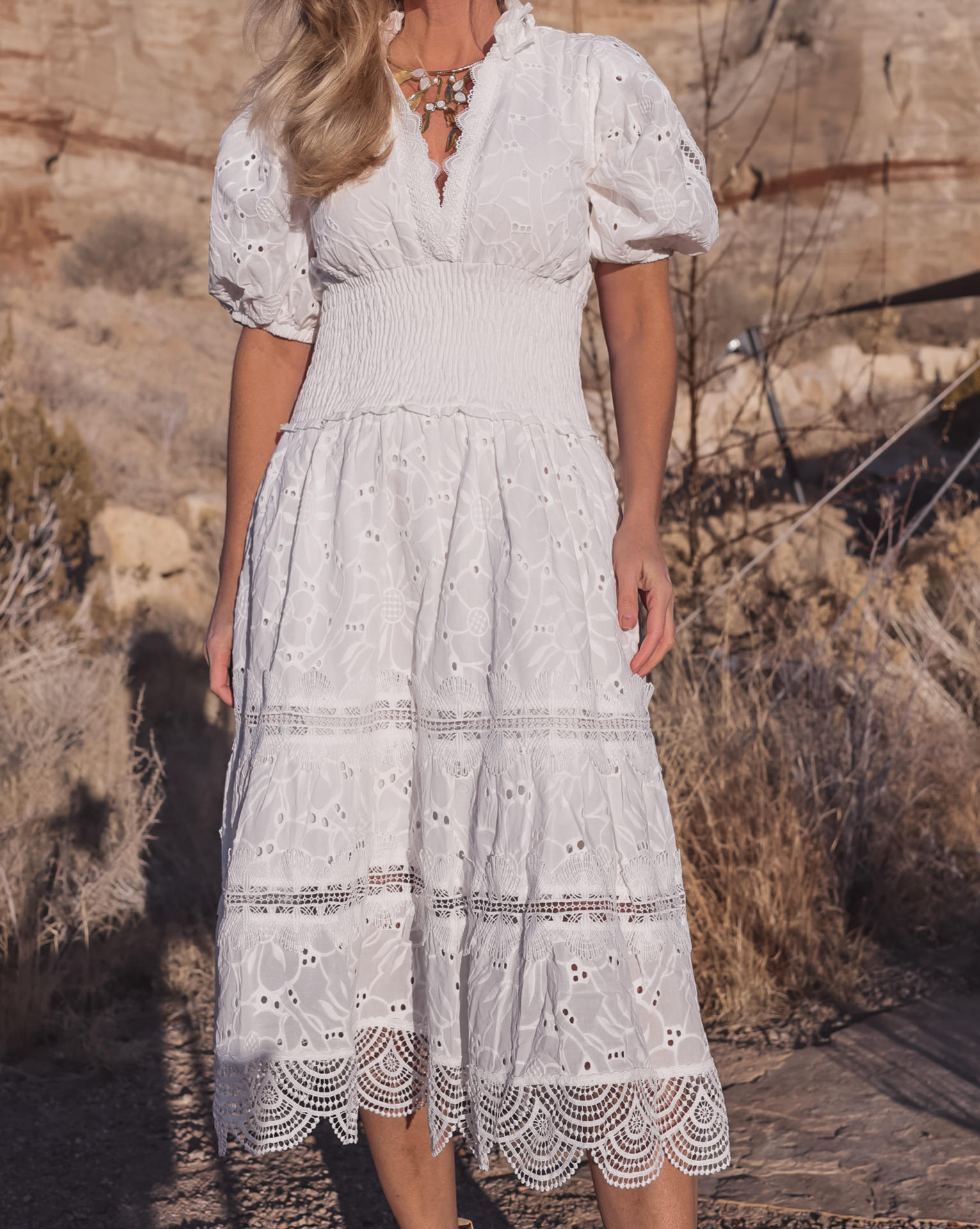 white dresses, resort white dresses, best white dresses, white dresses over 40, what to wear on vacation, summer white dresses, spring white dresses, erin busbee, busbee style, waimari white midi dress, see by chloe wedges, ulla johnson statement necklace, gucci round sunglasses