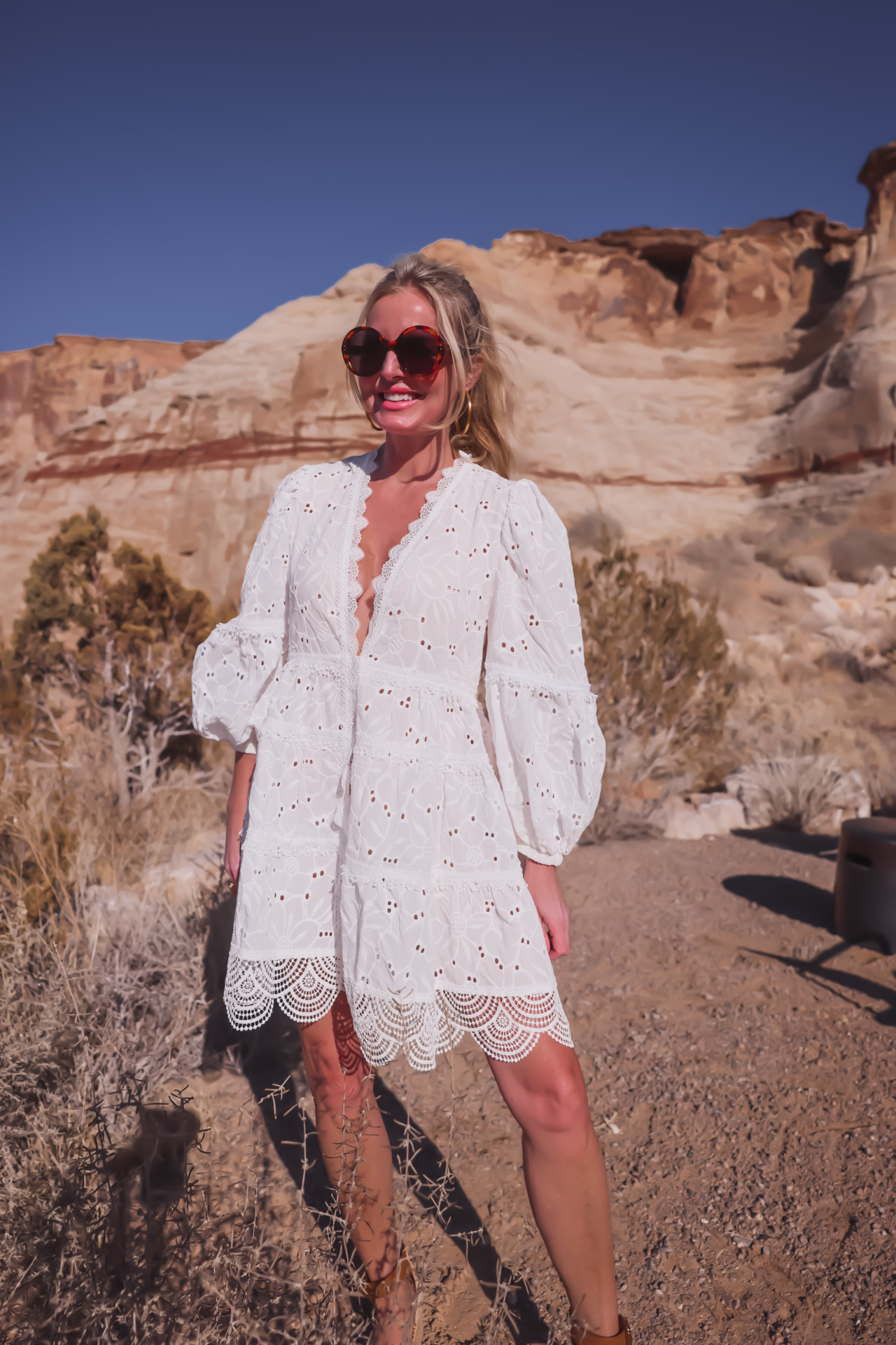 white dresses, resort white dresses, best white dresses, white dresses over 40, what to wear on vacation, summer white dresses, spring white dresses, erin busbee, busbee style, waimari white mini kimono dress, see by chloe wedges, dean davidson gold dune hoops, gucci round sunglasses