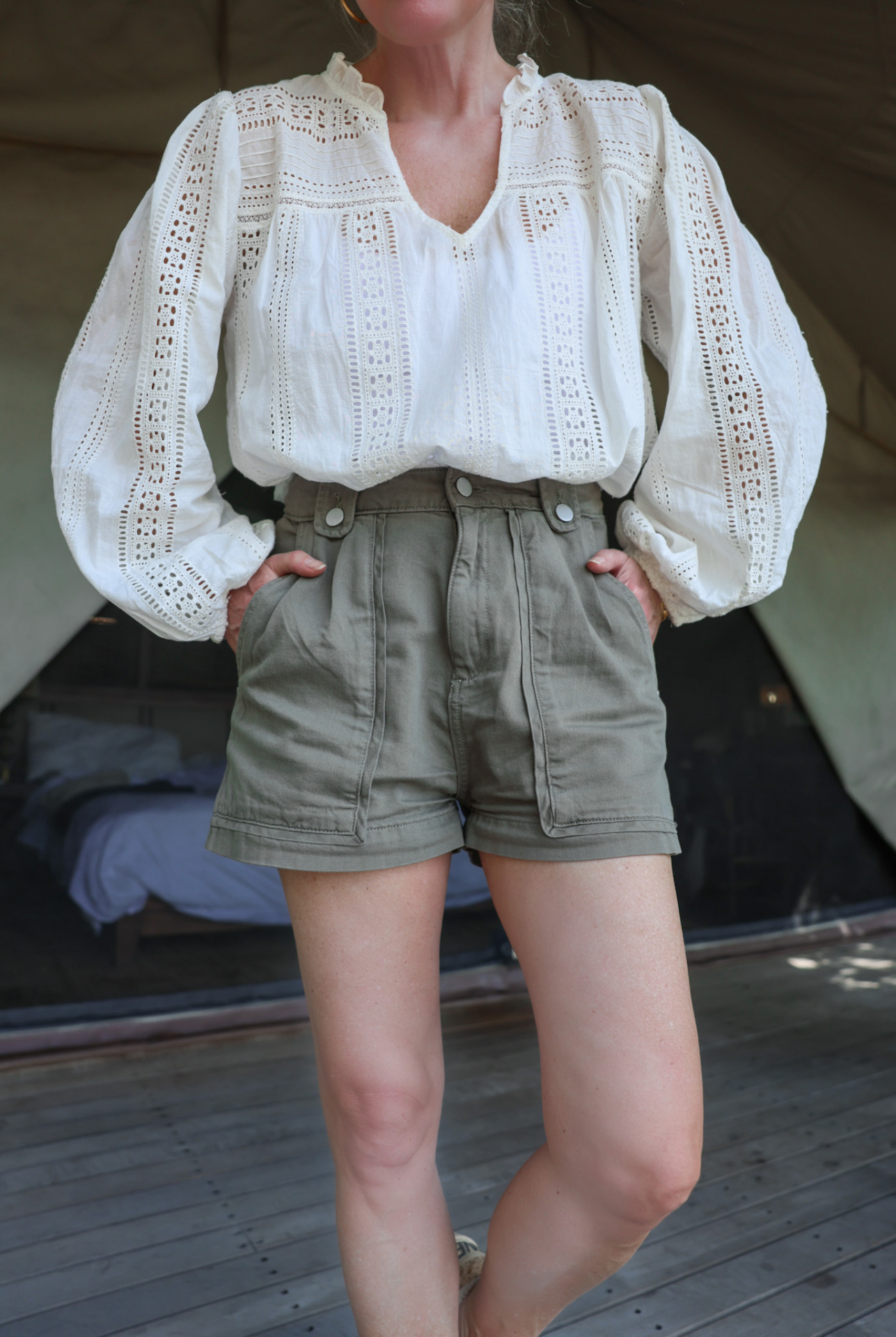 White Top & Green Shorts Africa Outfits