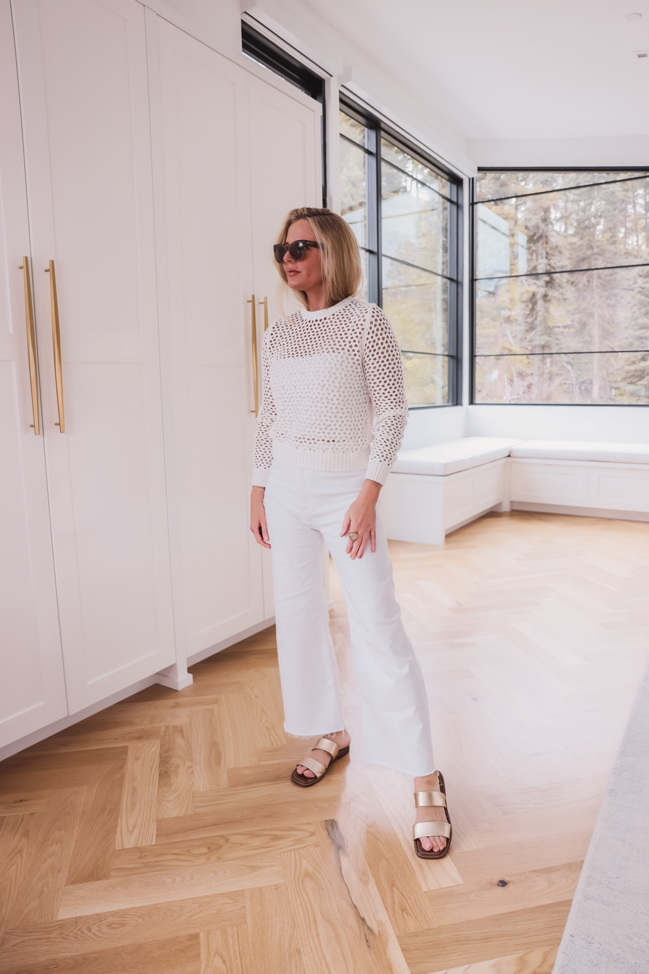 White Crochet Sweater outfit