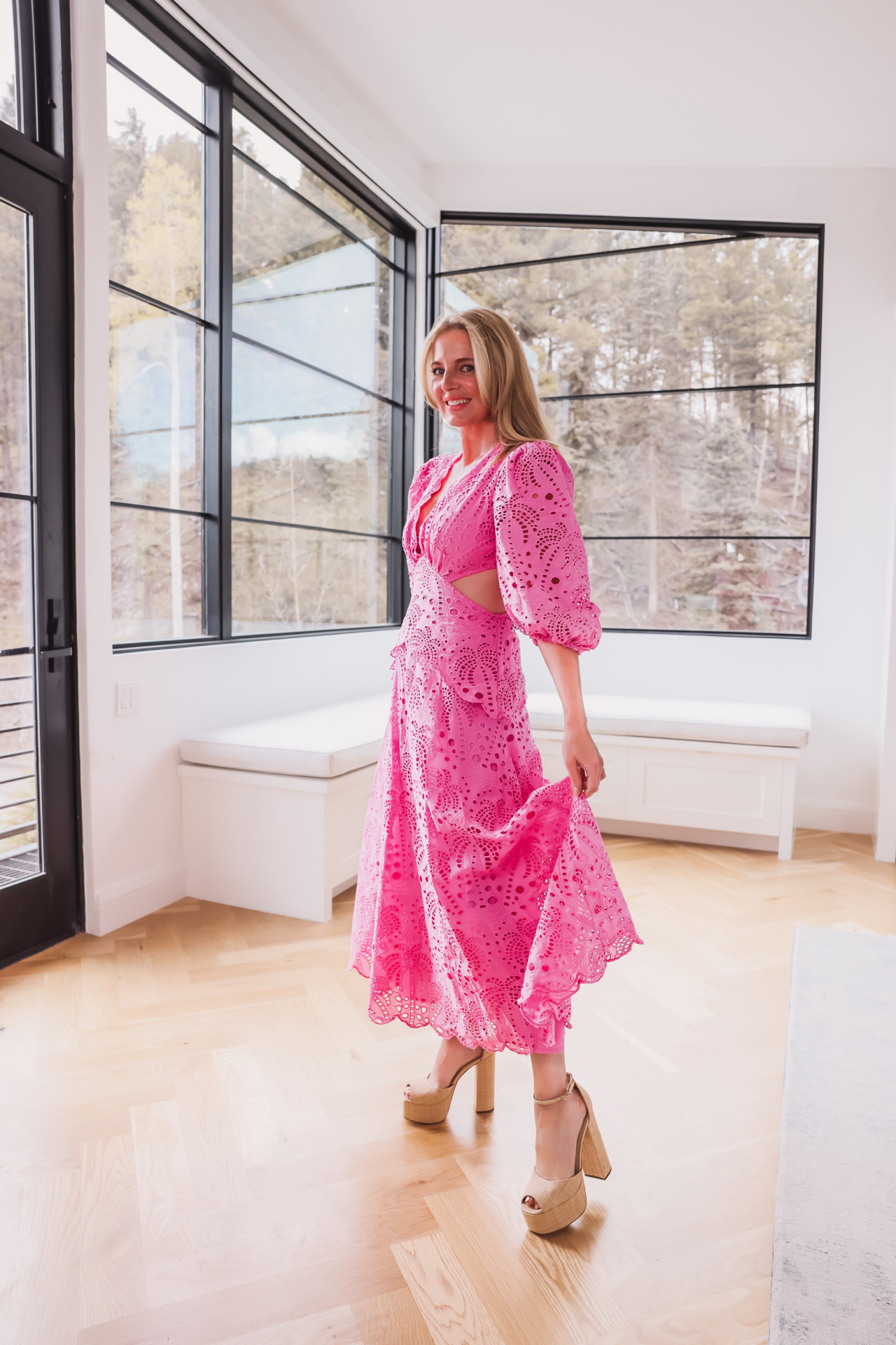 pink farm rio midi cutout dress