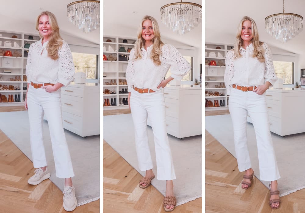 White Eyelet Top & White Jeans