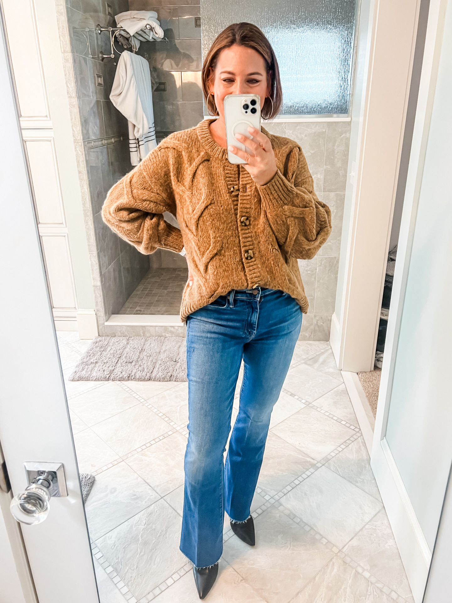 Cable Knit Cardigan & Jeans
