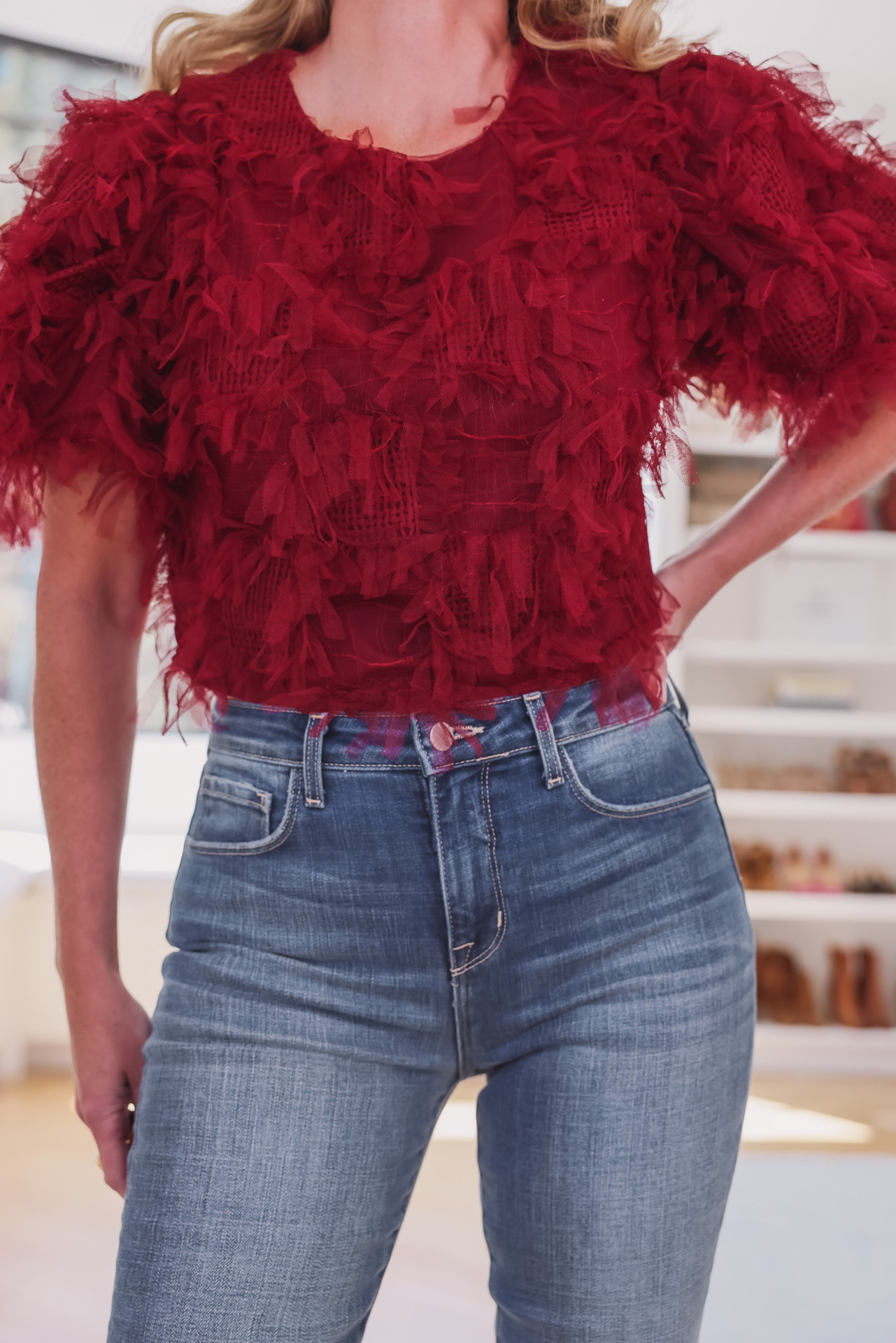 Burgundy trends, burgundy fall fashion finds, burgundy finds, burgundy fashion burgundy favorites, affordable burgundy finds, red trend, red fashion trend, fall color trend, erin busbee, busbee style, fashion over 40, endless rose burgundy textured crop top, l'agence jeans