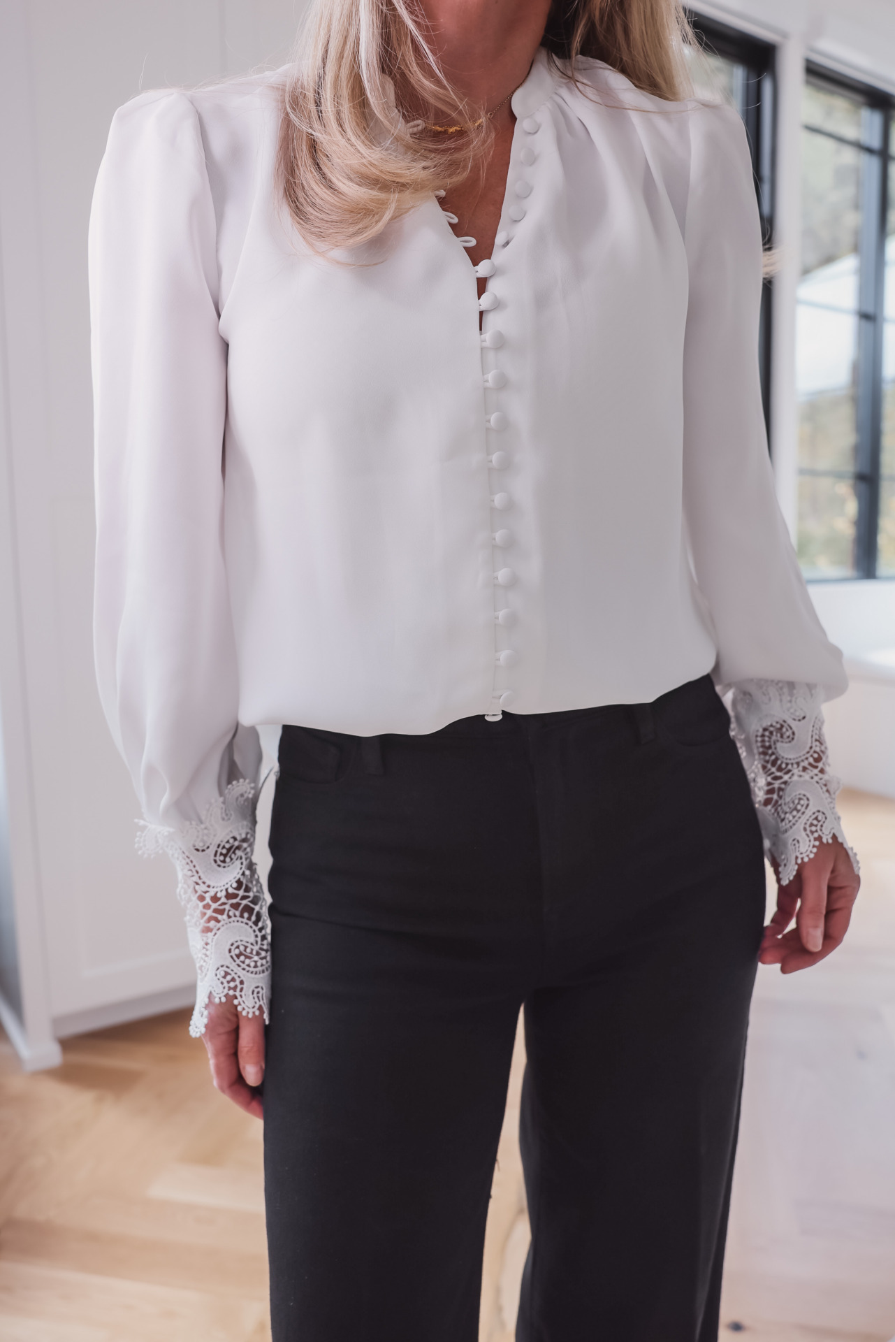 L'Agence Ava lace cuff blouse
