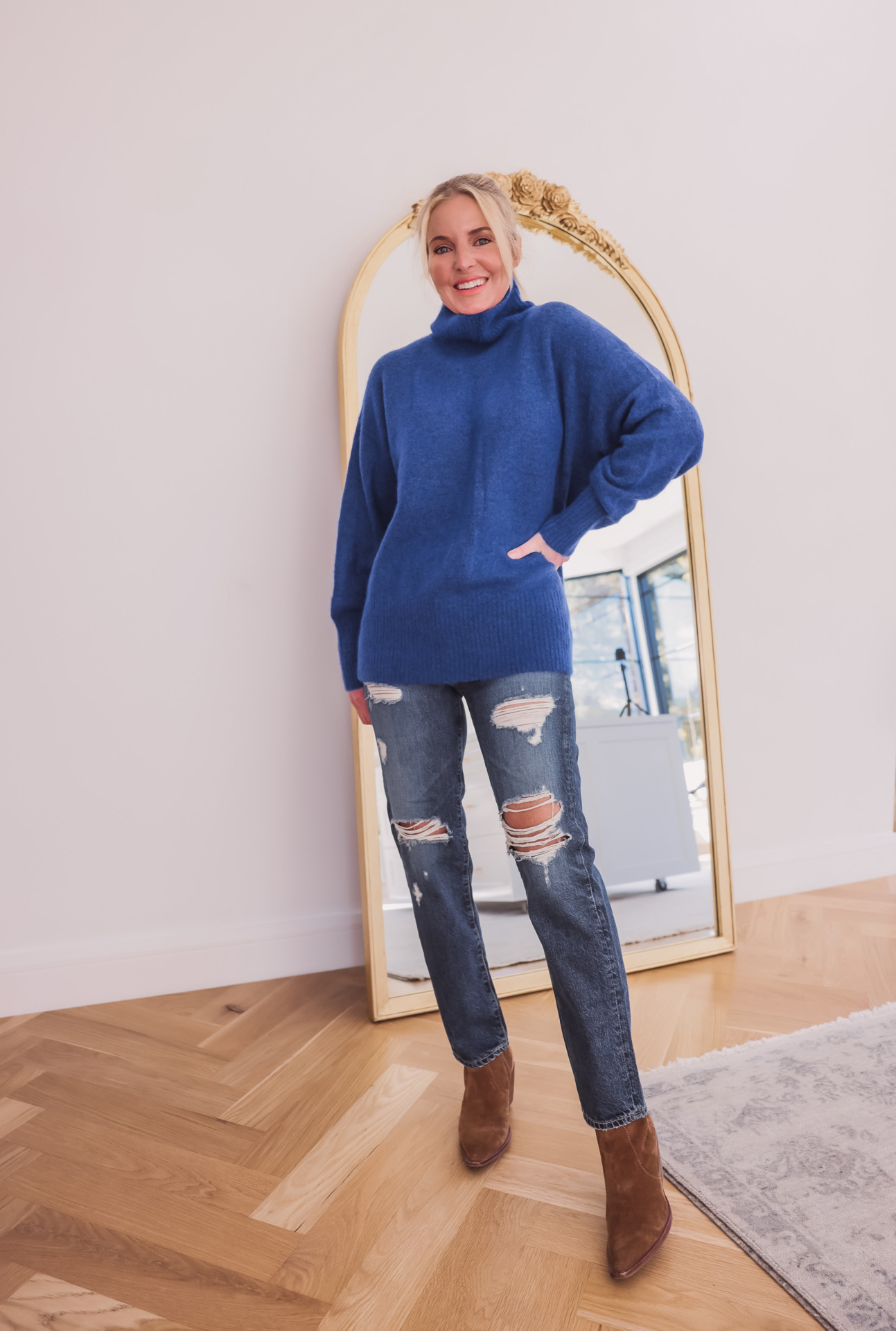 Banana Republic blue sweater and jeans