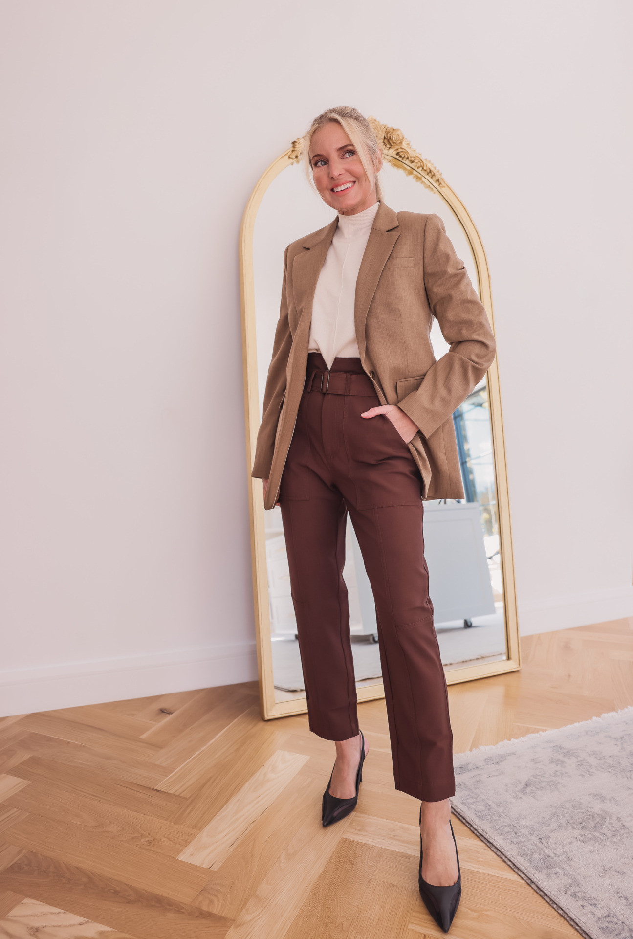 Camel Blazer & Brown Tapered Trousers