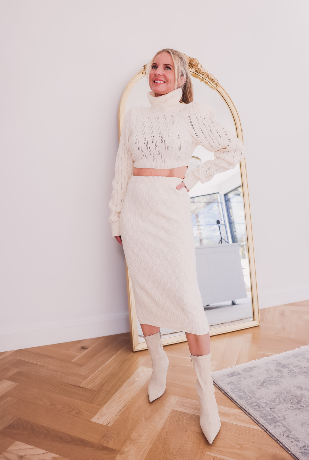 LPA Skirt & Matching Sweater | Neutral Winter Fashion