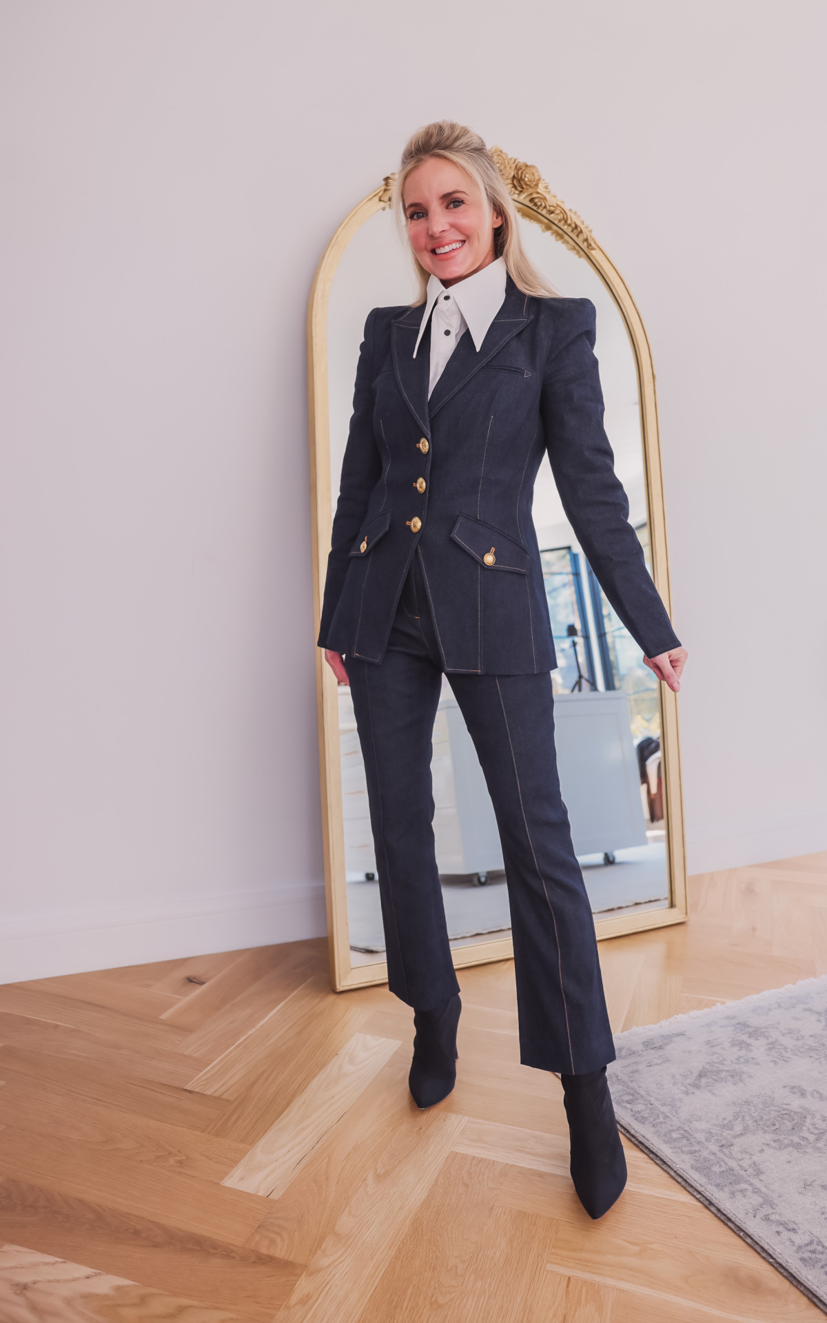 Pinstripe Blazer & Denim Trousers | New Workwear Outfits