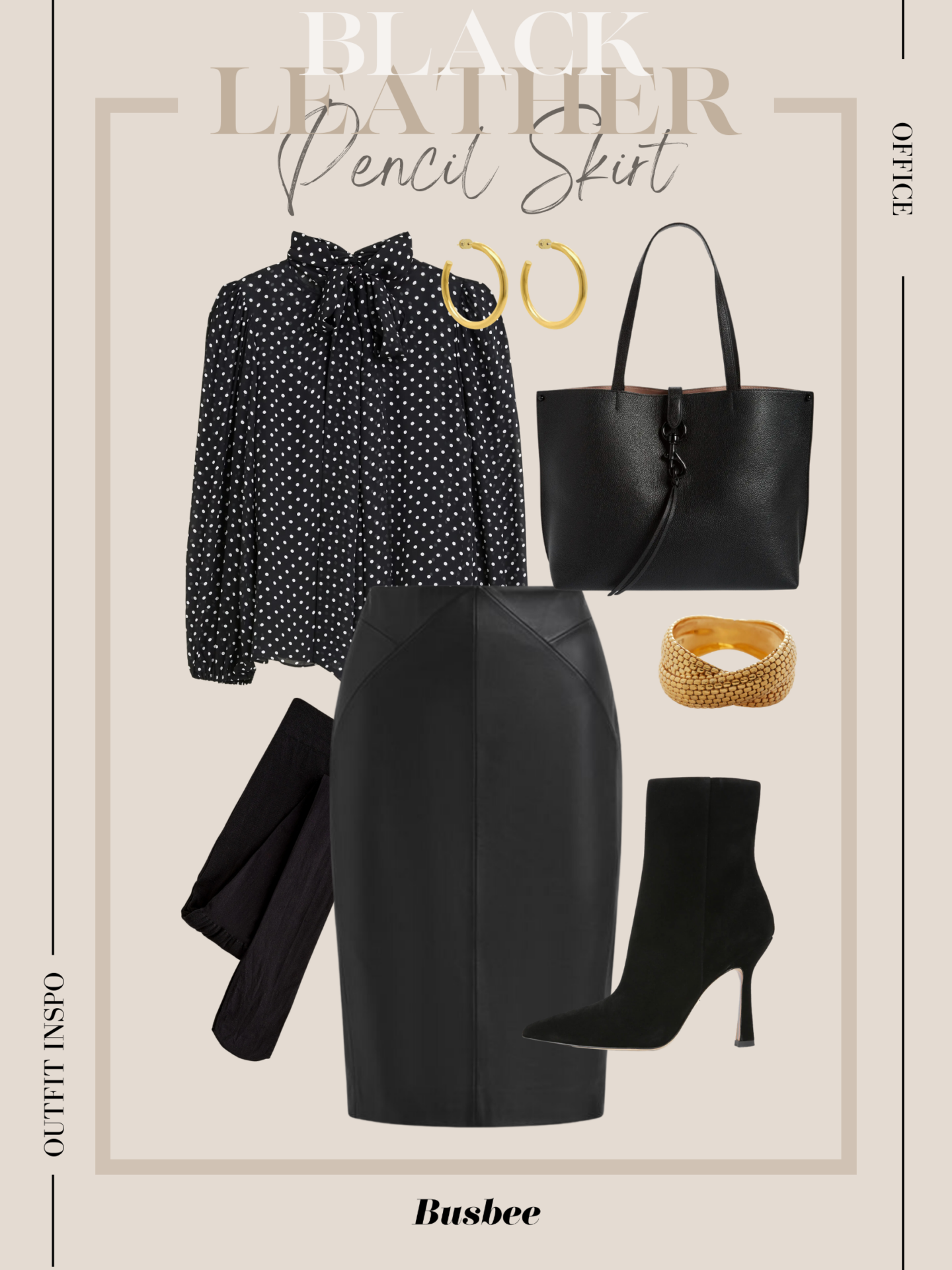 Black Leather Pencil Skirt Outfit Idea