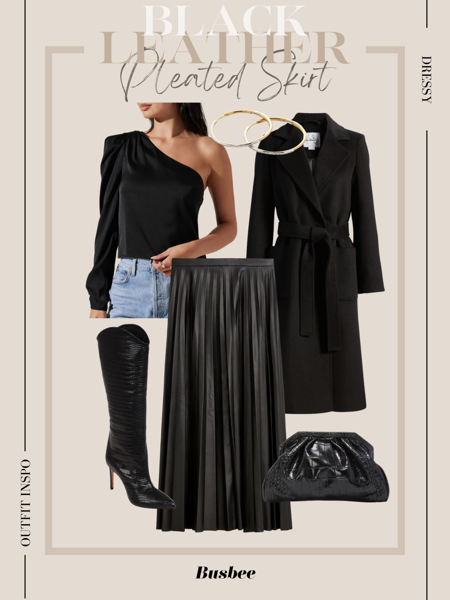Black Short leather-look pleated skirt