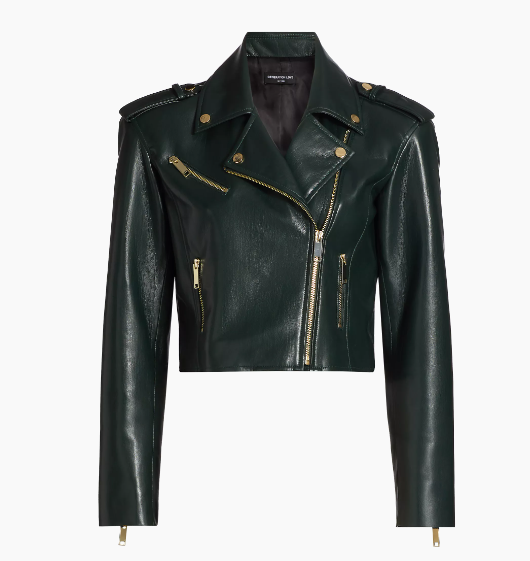 luxe gift ideas deep green faux leather moto