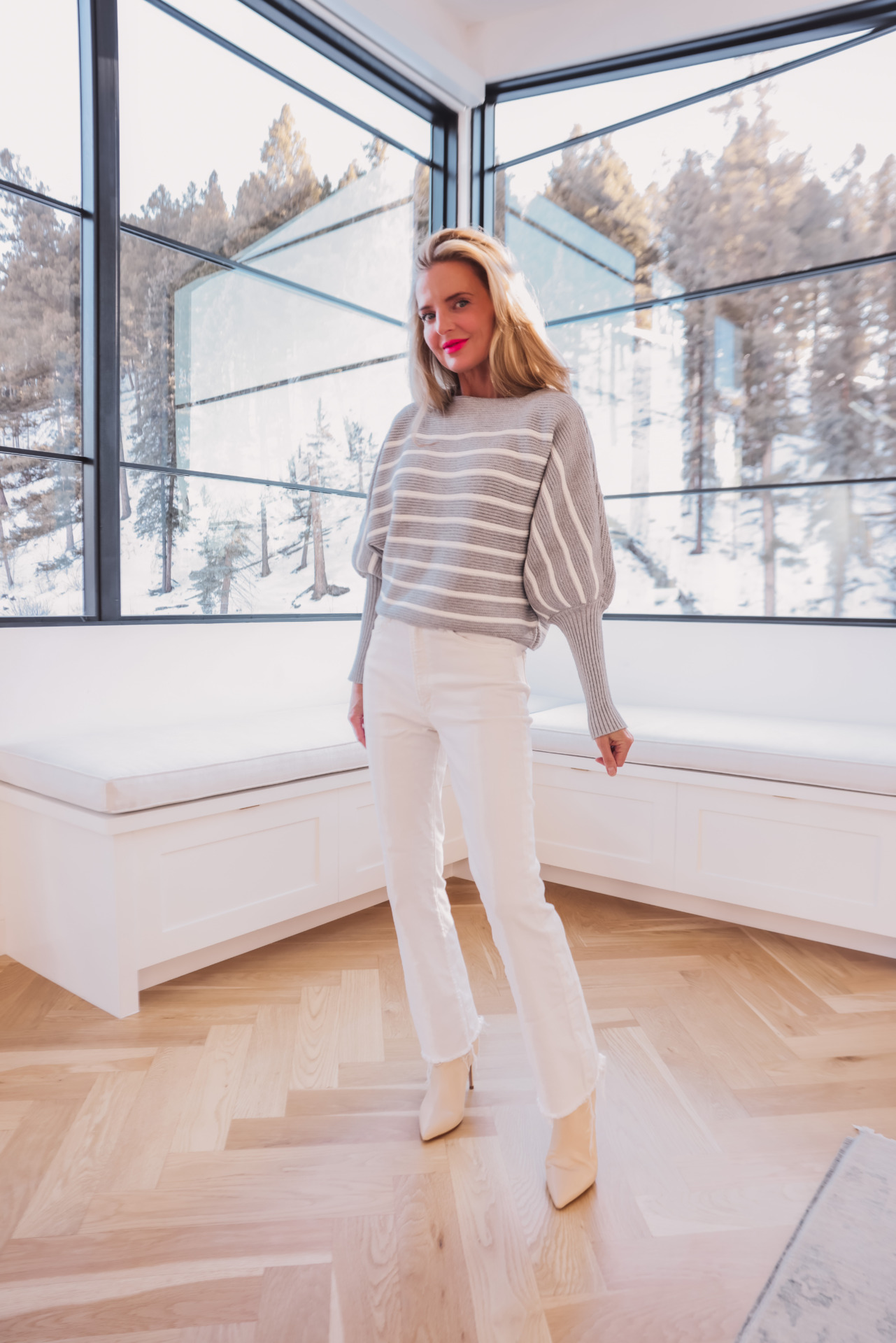 white jeans winter outfit