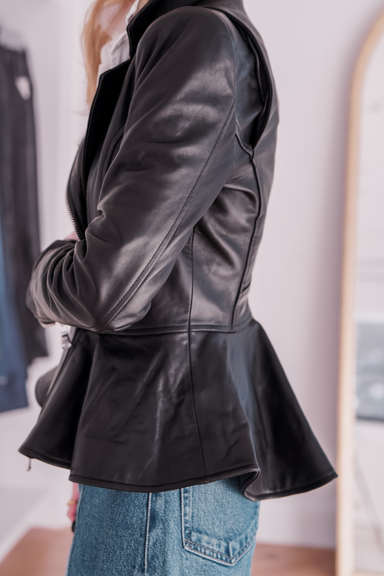 peplum leather jacket by L’Agence