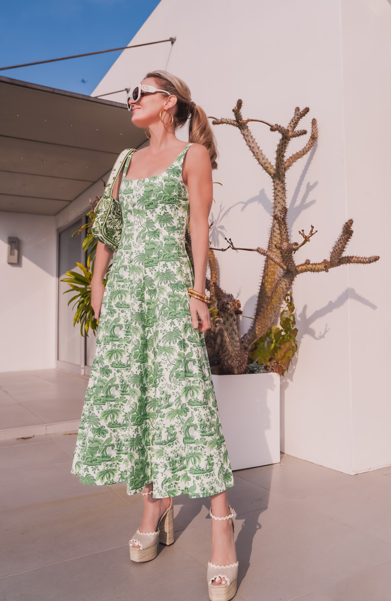 Staud green printed dress