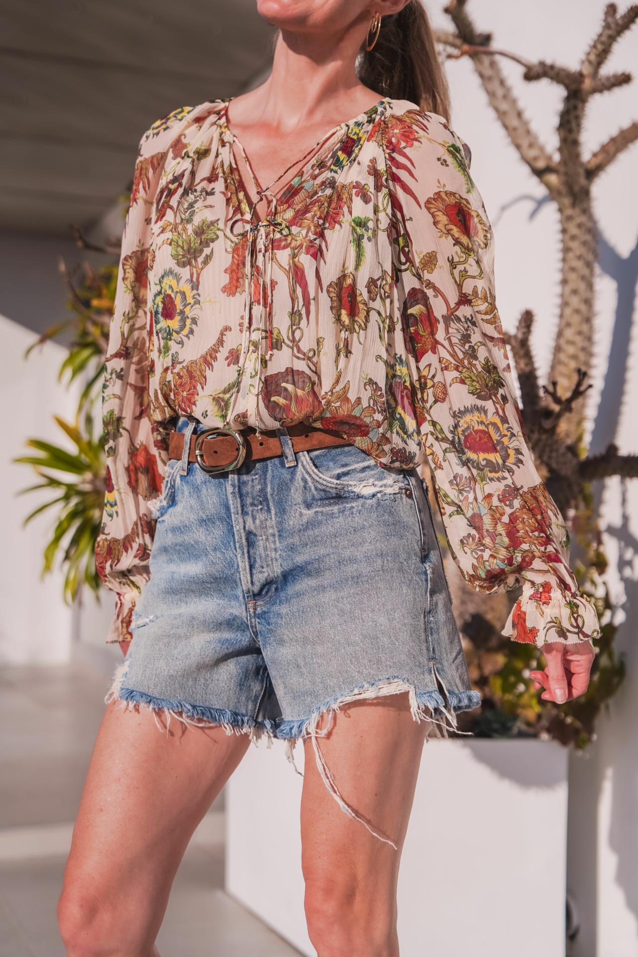 Pistola Denim Shorts & Floral Blouse