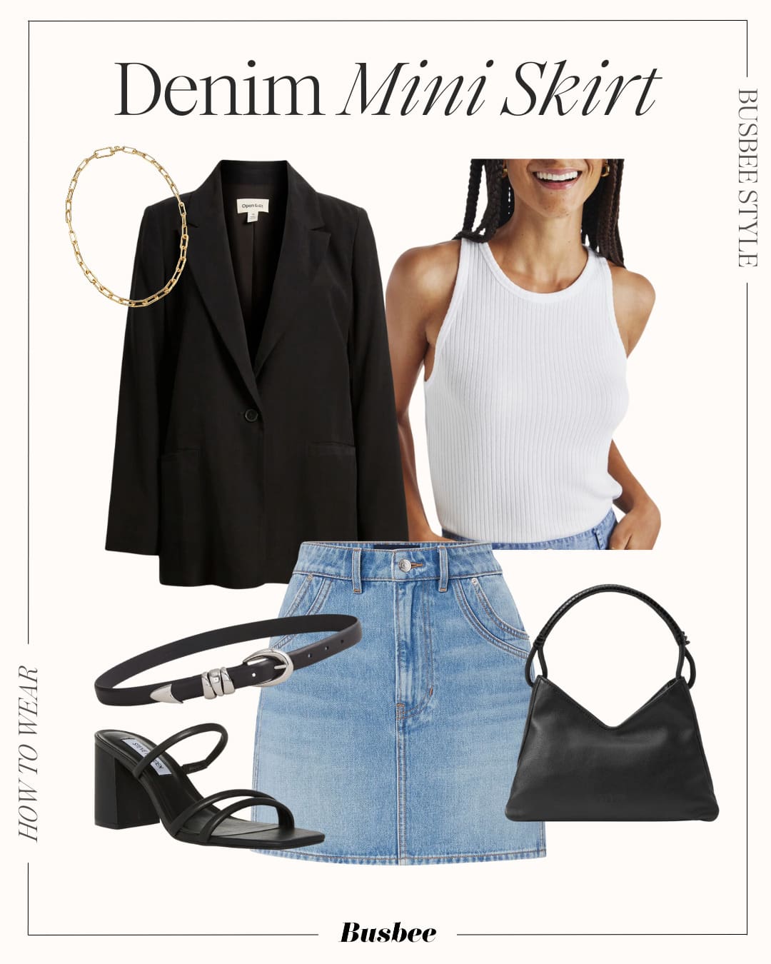 Blue Denim Mini Skirt Dressy Outfit