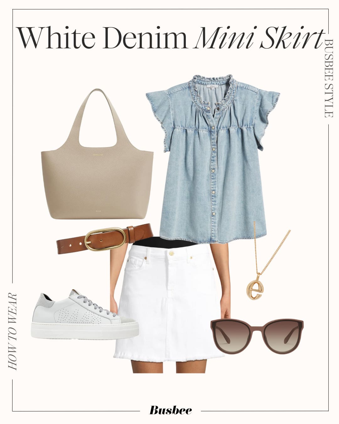 White Denim Mini Skirt Casual Outfit