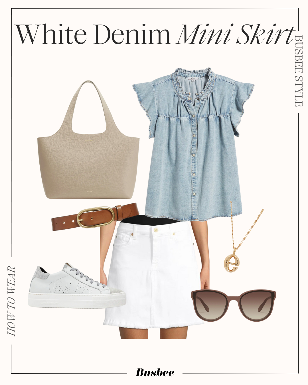 White Denim Mini Skirt Casual Outfit