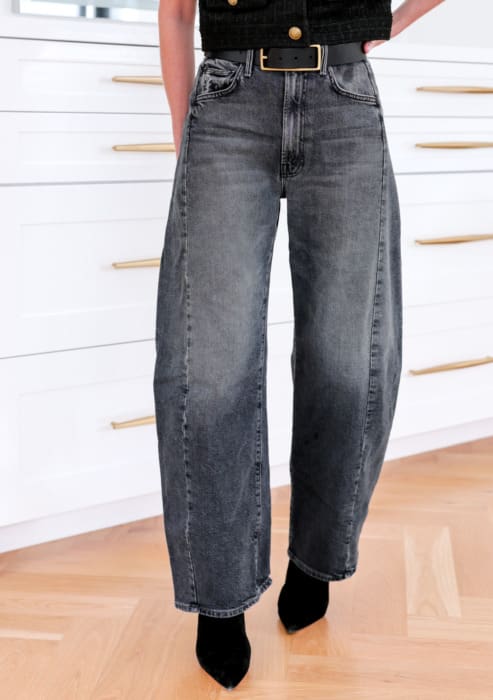 jean trends 2025 featuring barrel leg jeans by Mother