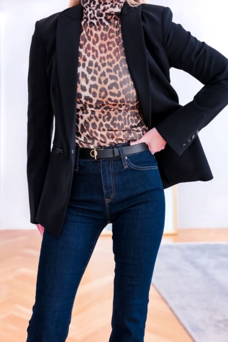 Ganni mesh leopard print top-Veronica Beard scuba blazer