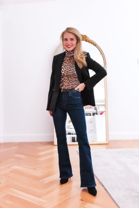 Ganni mesh leopard print top-Veronica Beard scuba blazer